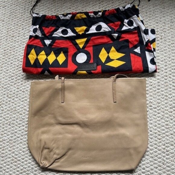 CAMPOS Tan Leather Large Tote Bag Shopper Purse - Picture 3 of 6